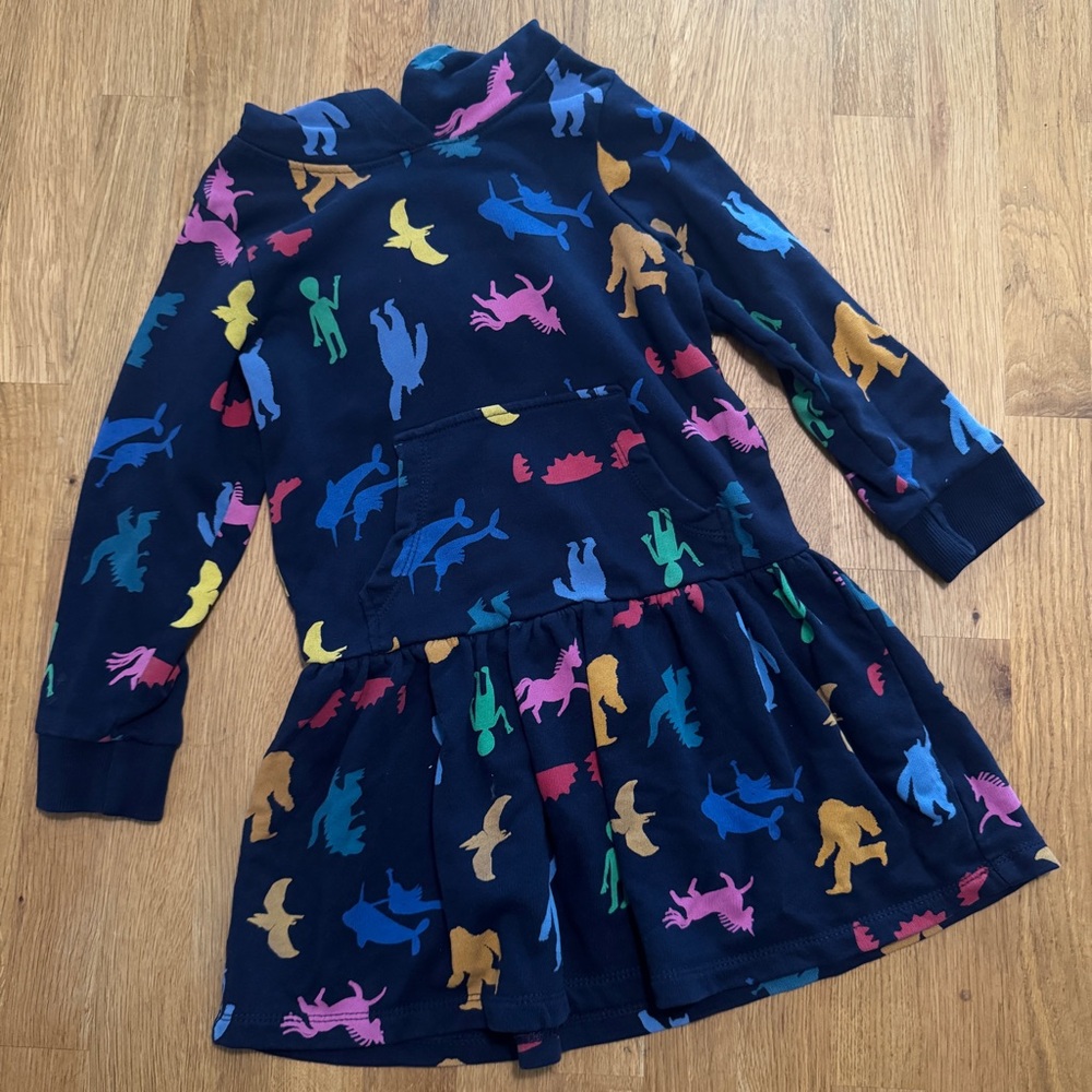 Hanna Andersson 5 Navy Blue Hooded Mythical Creature Sweatshirt Dress